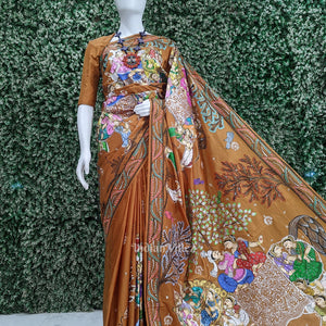 Metallic Bronze Kandarpa Ashwa Hand-Painted Pattachitra Saree