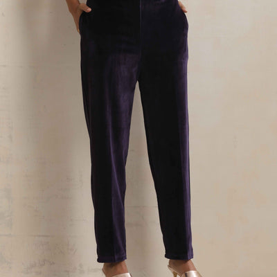 trueBrowns Purple Velvet Embroidered Kurta Pant Dupatta Set