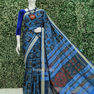 Deep Blue Nabakothi Odisha Ikat Sambalpuri Silk Saree