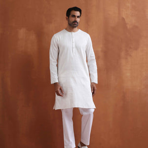 trueBrowns Men's Ivory Sequin Chanderi Kurta