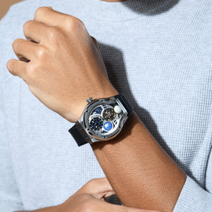 Asteroid Men Automatic Silver Dial Multi-Function Silicone Watch 777-P10306