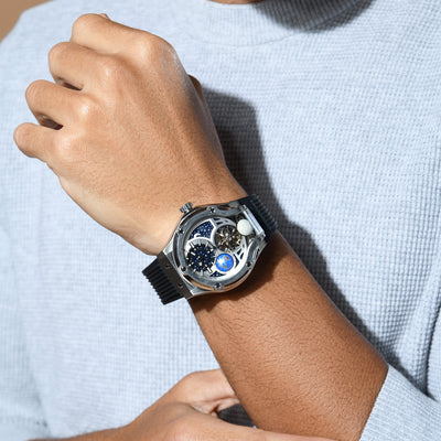 Asteroid Men Automatic Silver Dial Multi-Function Silicone Watch 777-P10306