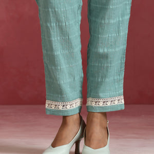 trueBrowns Aqua Blue Cotton Dobby High low Kurta Set