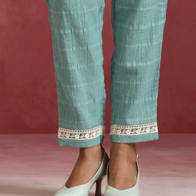 trueBrowns Aqua Blue Cotton Dobby High low Kurta Set