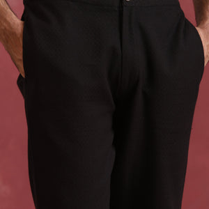 trueBrowns Men's Black Cotton Dobby Co-ord Set
