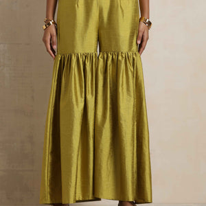 trueBrowns Green Silk Sharara Dupatta Set