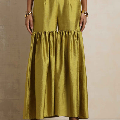 trueBrowns Green Silk Sharara Dupatta Set