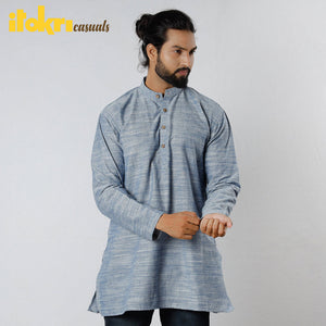 Grey - Handloom Cotton Men Short Kurta