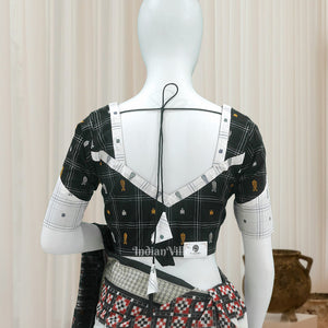 Black White Fish Motif Bomkai Cotton Blouse