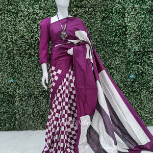 Black White & Purple Odisha Ikat Pasapali Sambalpuri Silk Saree