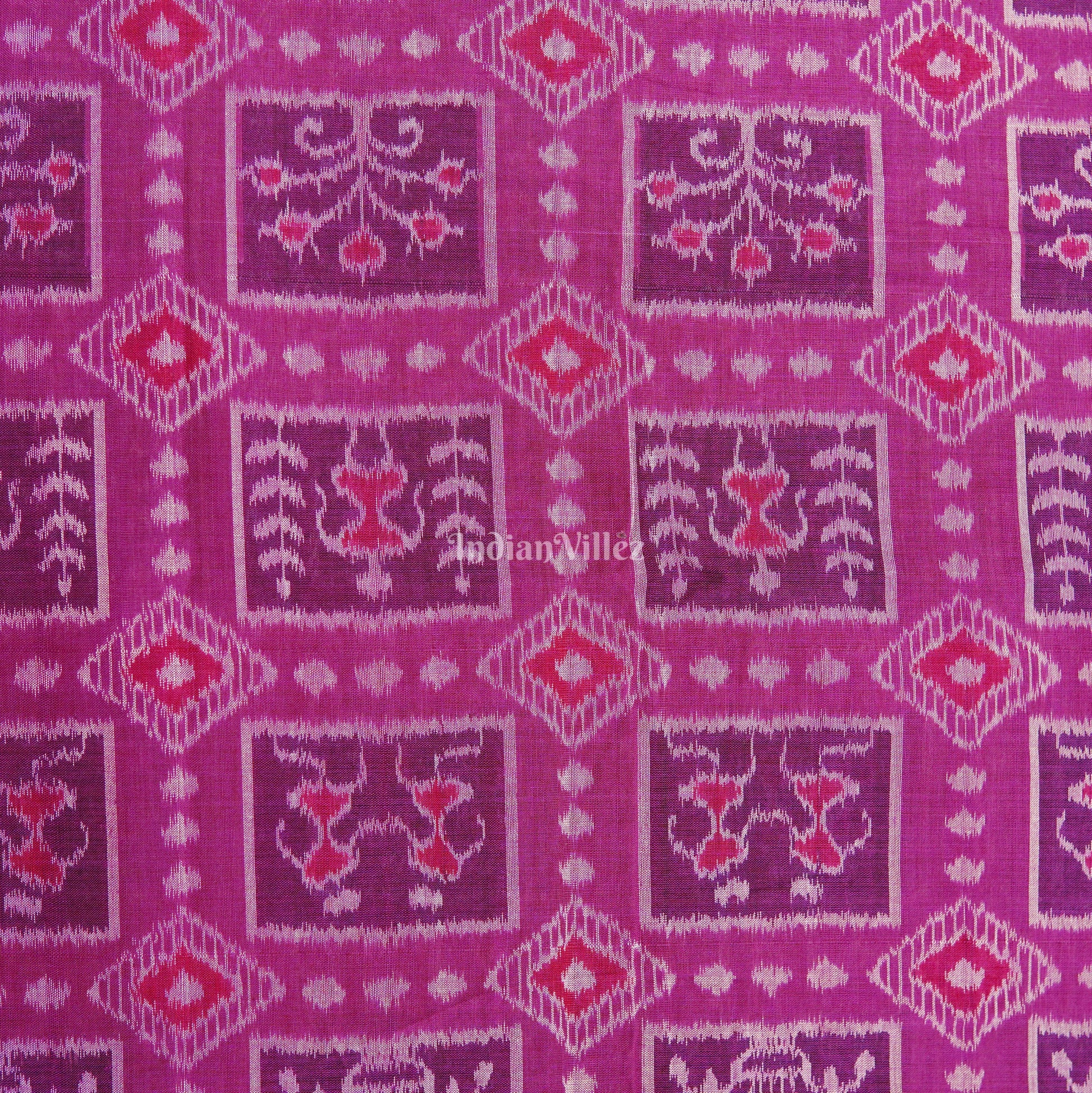 Deep Pink Tribal Theme Sambalpuri Ikat Cotton Fabric
