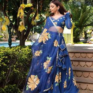 Madison Blue Handpainted Georgette Lehenga Set