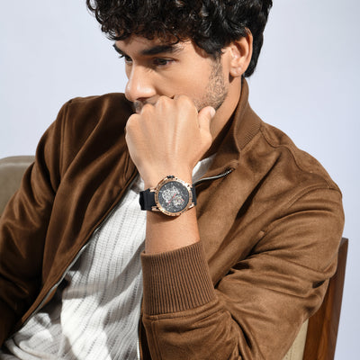 Crescent Men Automatic Black Dial Analog Silicone Watch 227-P30406