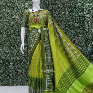 Parrot Green Buti Design Odisha Ikat Contemporary Designer Saree