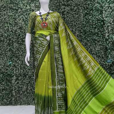 Parrot Green Buti Design Odisha Ikat Contemporary Designer Saree