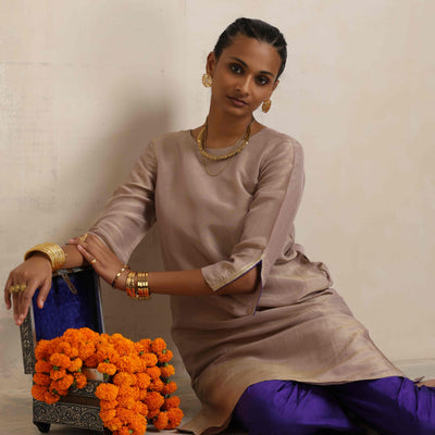 trueBrowns Lilac Tissue Kurta Co-ord Set