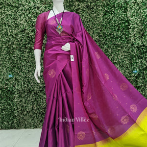 Purple With Parrot Green Pure Kanjivaram Soft Silk Saree