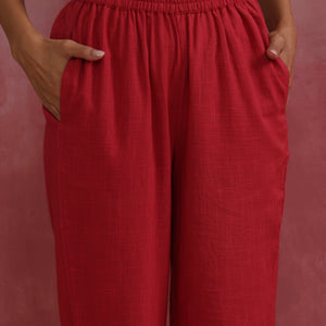 trueBrowns Red Straight Cotton Dobby Kurta Set