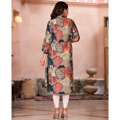 green-floral-printed-chanderi-silk-a-line-dress
