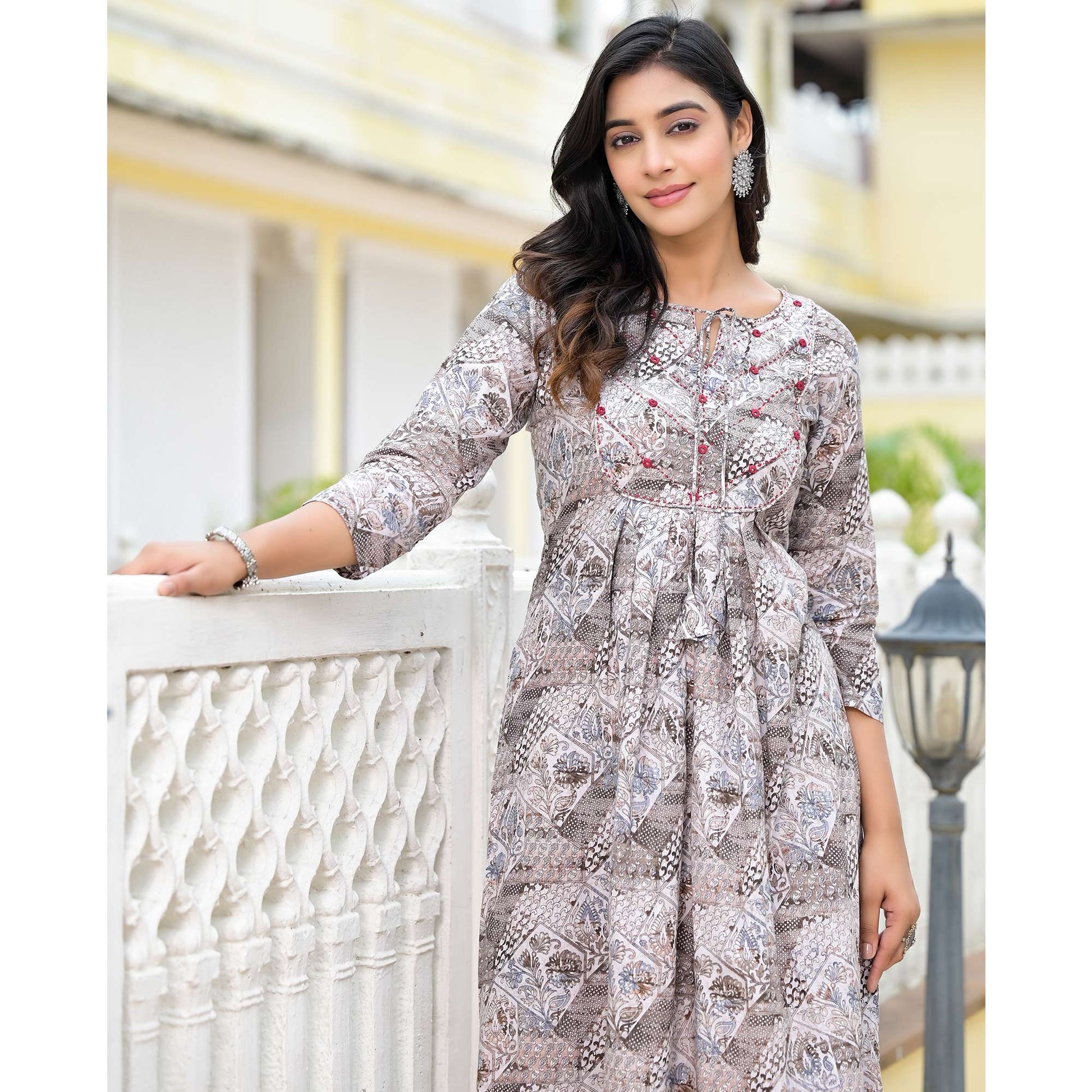 grey-floral-printed-pure-cotton-a-line-dress