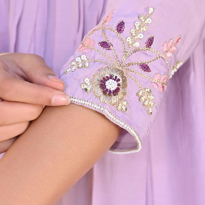 Lavender Floral Embroidered Muslin Anarkali Salwar Suit
