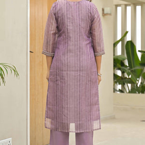 Lavender Embroidered Handwork Crush Chanderi Salwar Suit