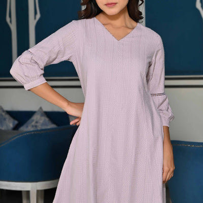 Lavender Dobby Work Pure Cotton Co-Ord Set