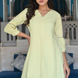 Lemon Yellow Dobby Work Pure Cotton Co-Ord Set