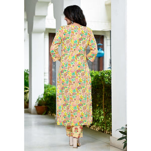 Cream Floral Printed Pure Cotton Salwar Suit