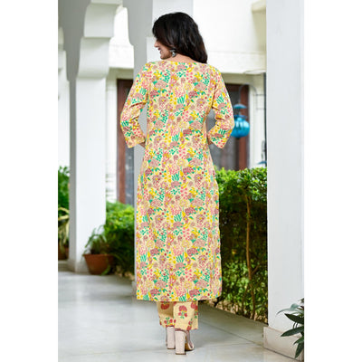 Cream Floral Printed Pure Cotton Salwar Suit