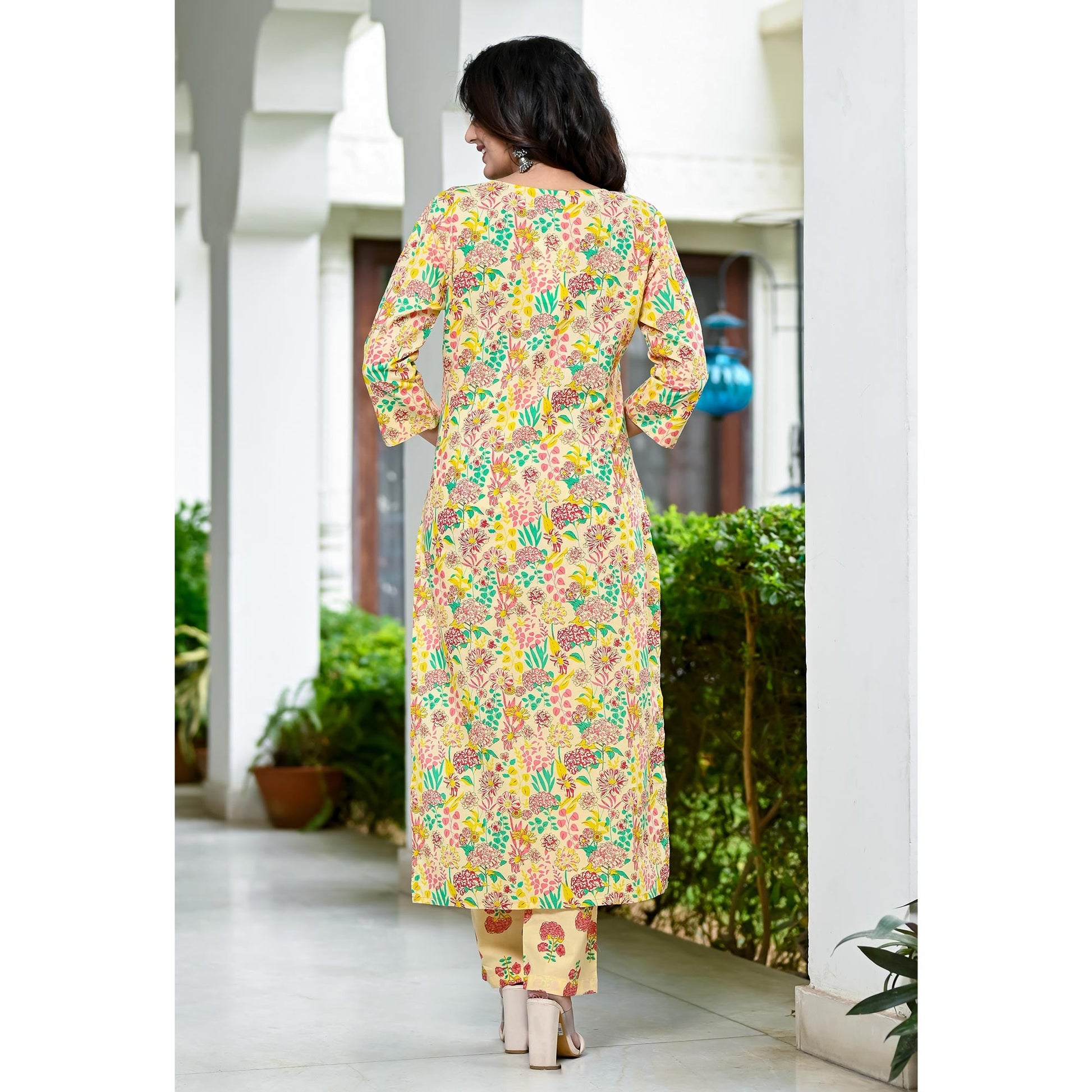 Cream Floral Printed Pure Cotton Salwar Suit