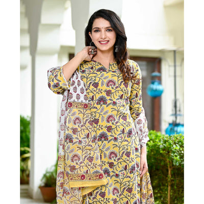 Light Yellow Floral Printed Pure Cotton Salwar Suit