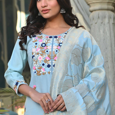 Grey Sequins Embroidered Viscose Salwar Suit