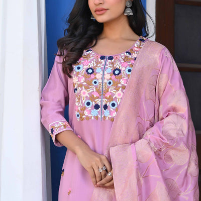 Lavender Sequins Embroidered Viscose Salwar Suit