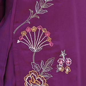 Dark Purple Floral Hand Work Viscose Straight Salwar Suit