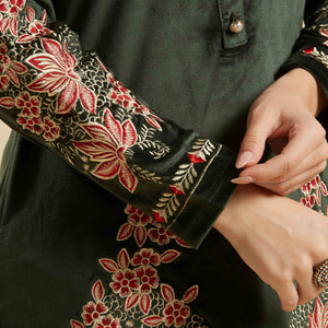 green-embroidered-velvet-straight-top-bottom-set