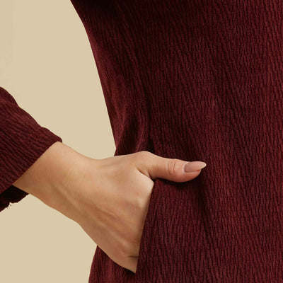 Maroon Woven Woolen A-Line Top Bottom Set