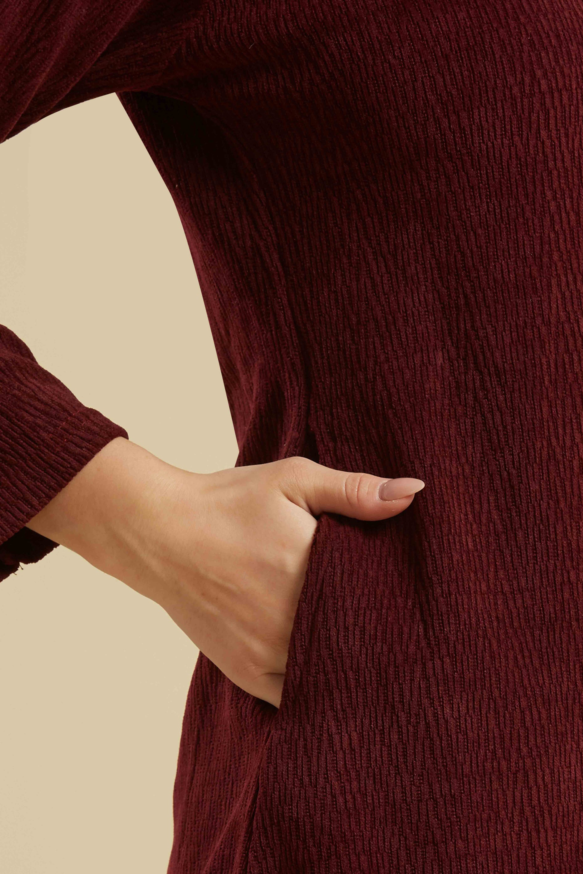 Maroon Woven Woolen A-Line Top Bottom Set