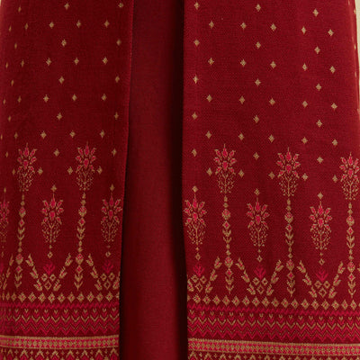 Maroon Floral Woolen Top Bottom Set
