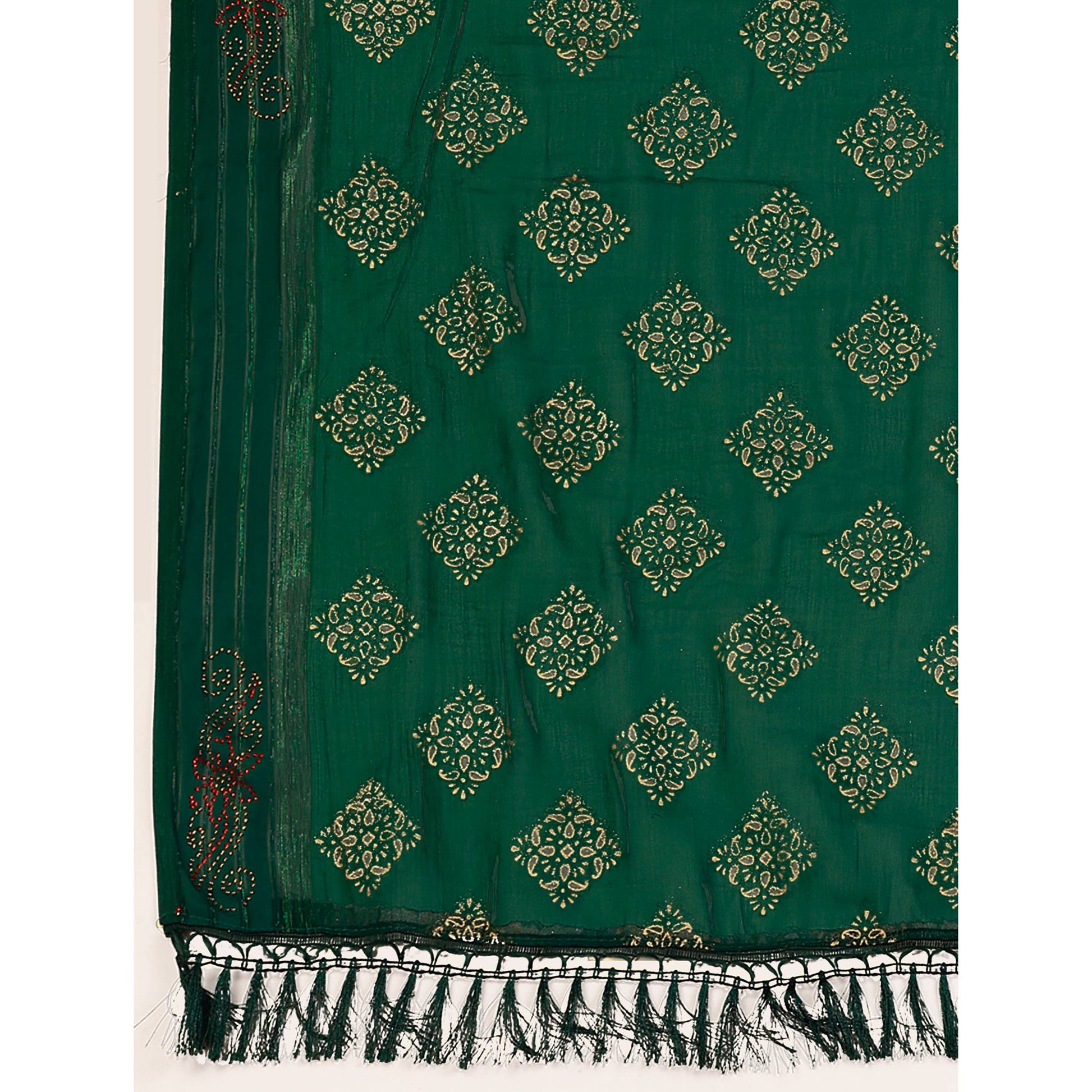 green-foil-printed-chiffon-saree-with-tassels-2