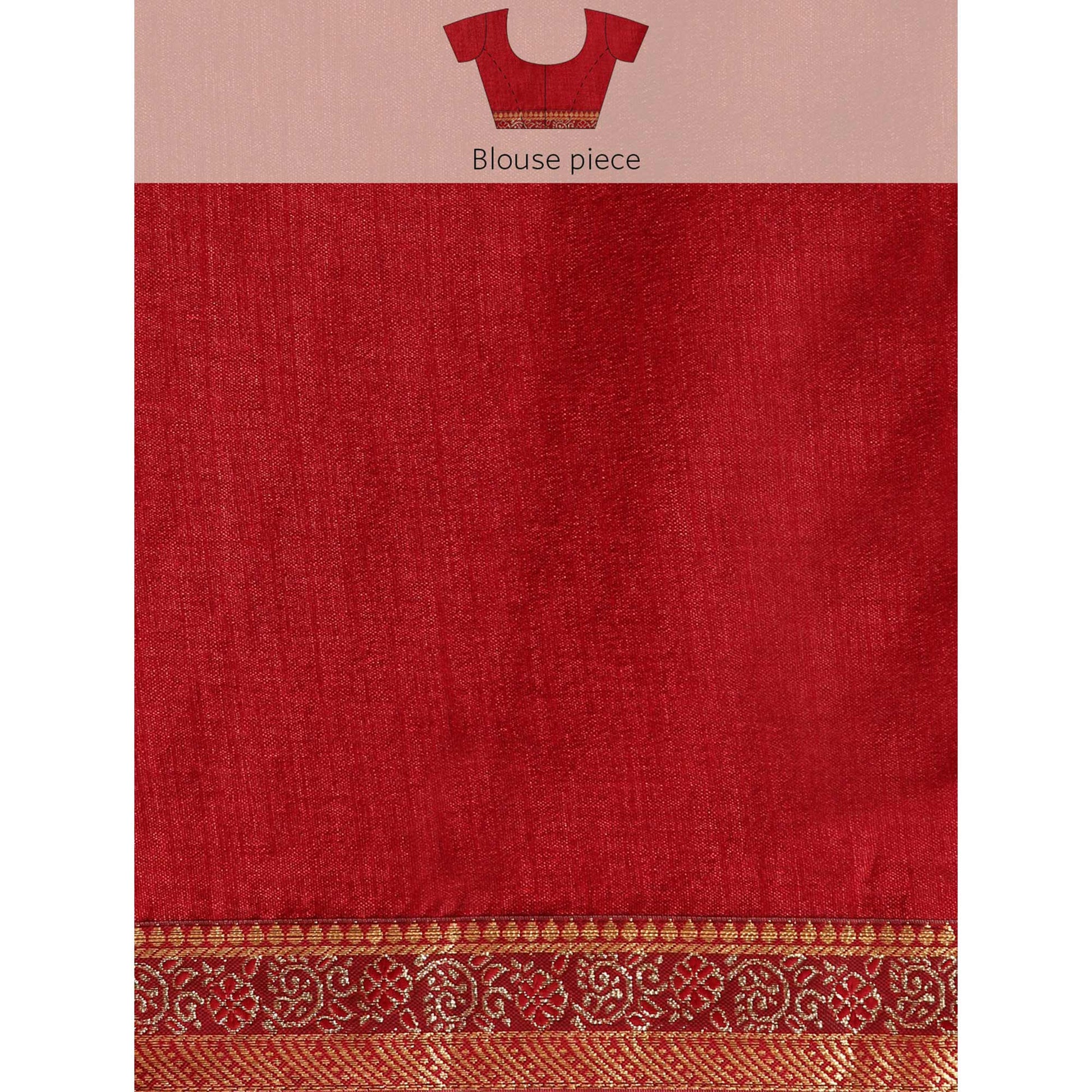 Maroon Swarovski Work Vichitra Silk Saree With Fancy Border