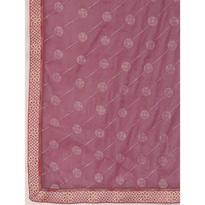 Mauve Printed Chiffon Saree With Lace Border