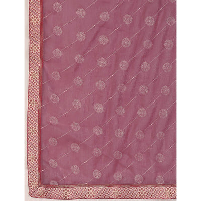 Mauve Printed Chiffon Saree With Lace Border