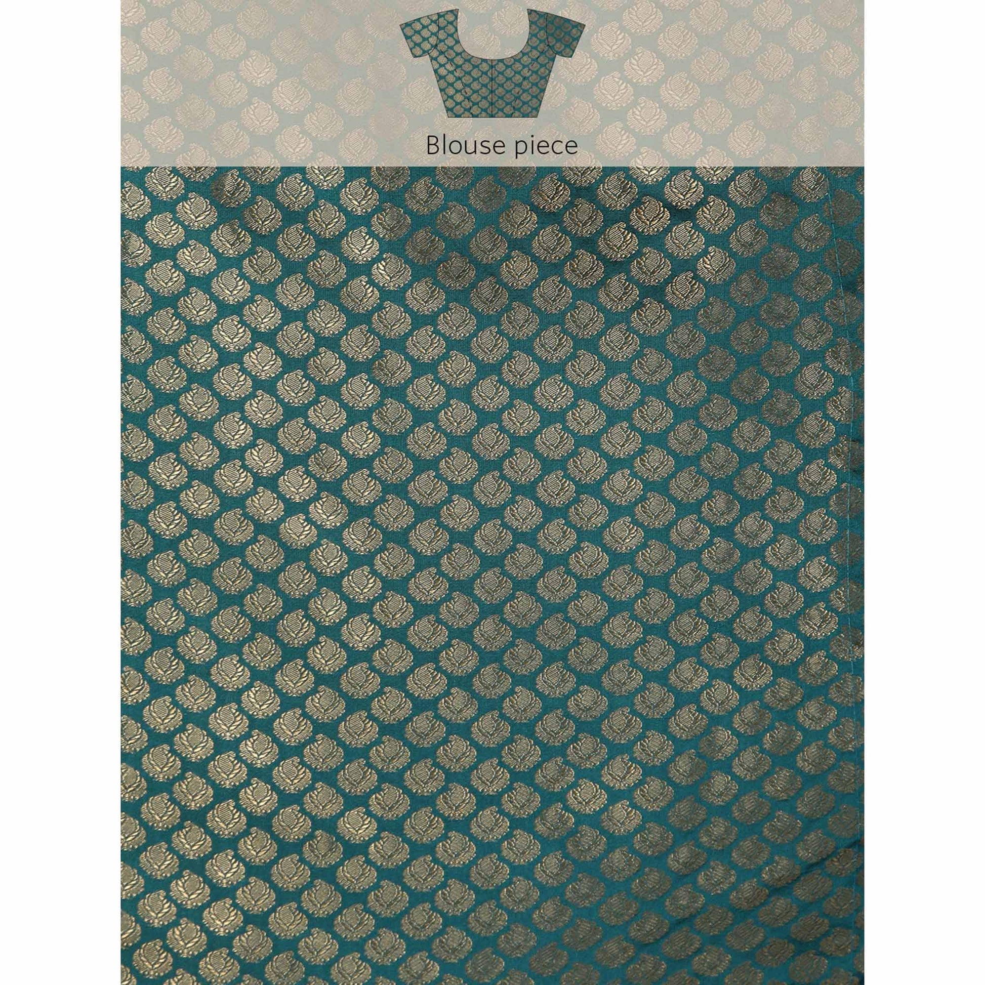 Blue Solid Vichitra Silk Saree With Fancy Zari Border