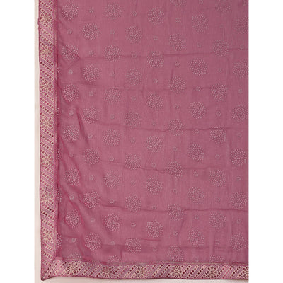 Mauve Printed Chiffon Saree With Lace Border