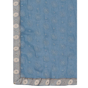 Greyish Blue Printed Chiffon Saree With Lace Border