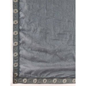 Grey Printed Chiffon Saree With Lace Border