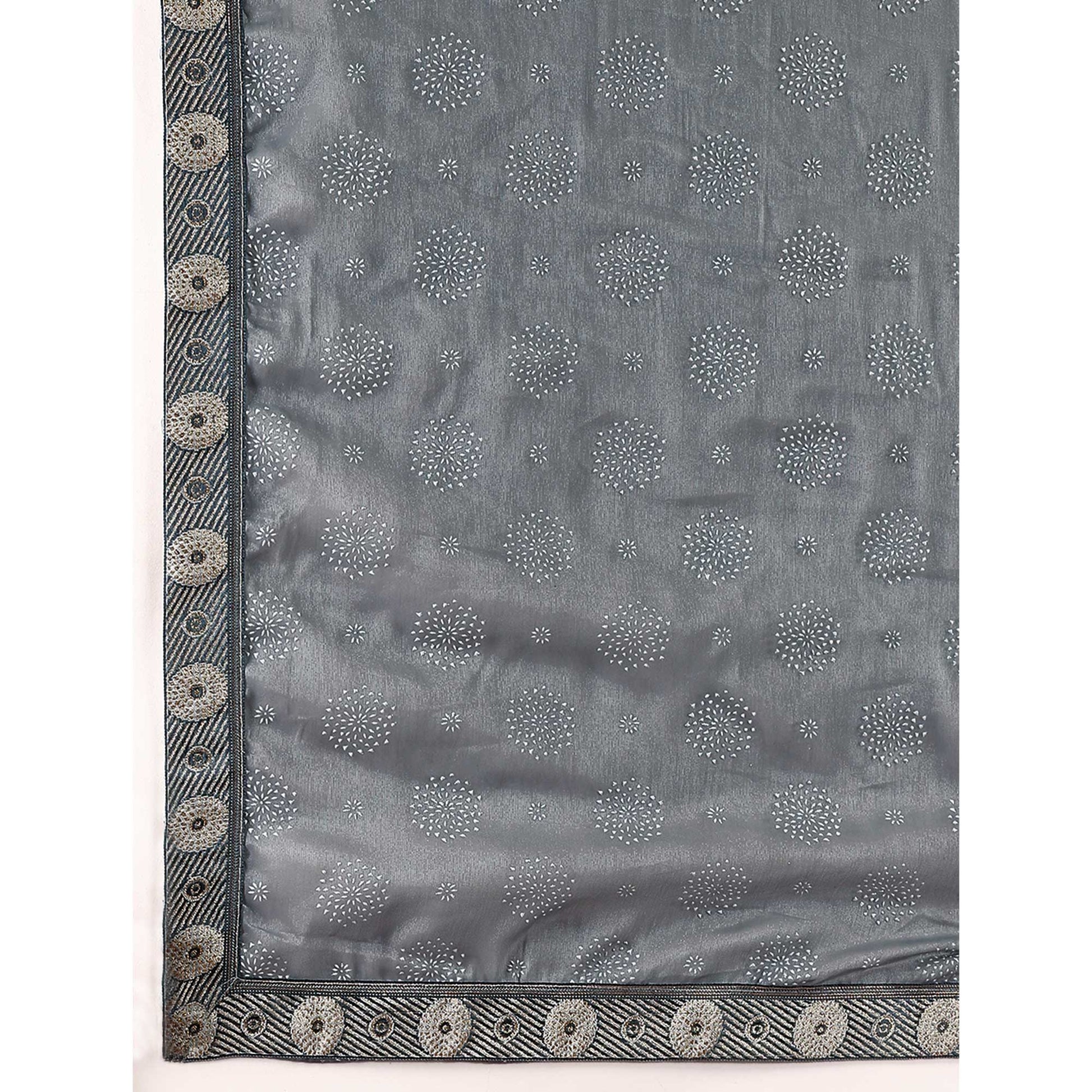 Grey Printed Chiffon Saree With Lace Border