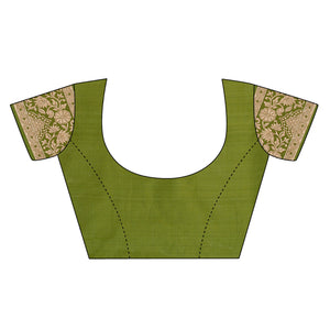 Mehendi Green Woven Organza Saree With Tassels