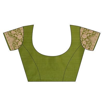 Mehendi Green Woven Organza Saree With Tassels